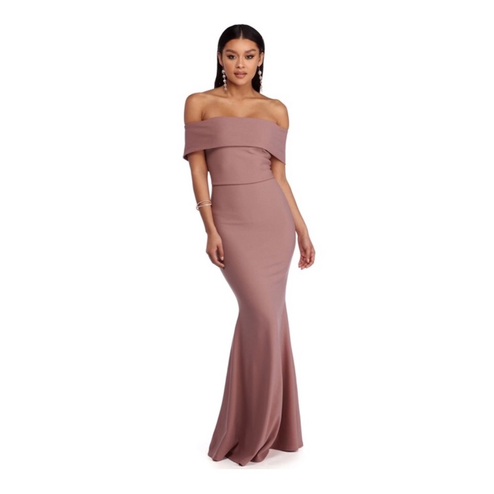 Mauve Off The Shoulder Mermaid Dress